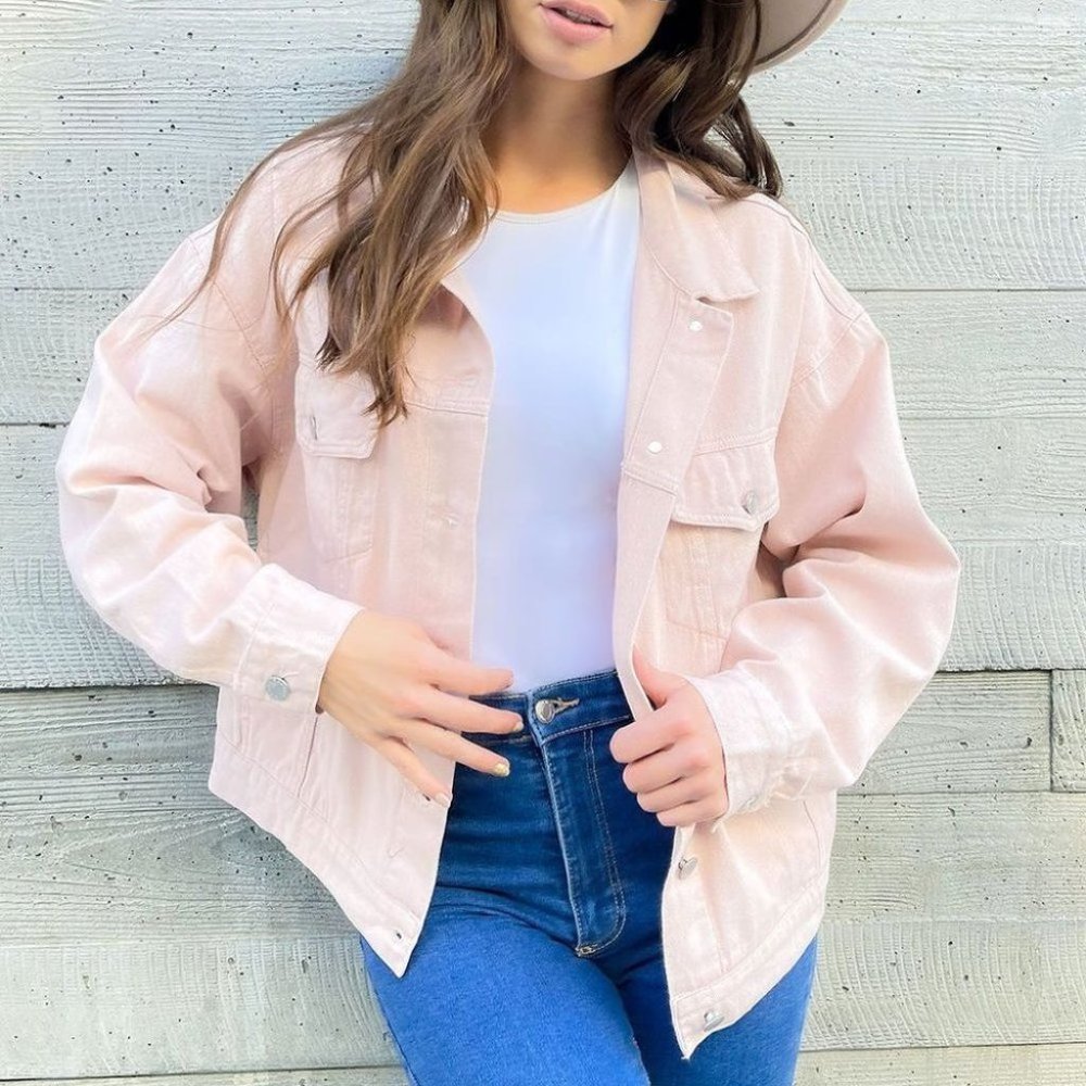WOMEN'S BUTTON CLOSURE LONG SLEEVE DENIM JACKET - Picture 3 of 6